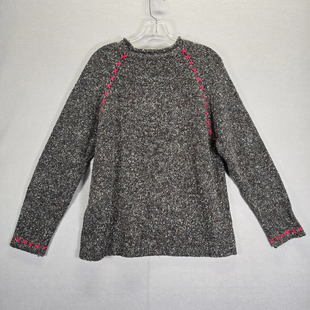 Northern Isles Sweater Women XL Gray Bulk Tweed Wool Blend Patch - Picture 2 of 13